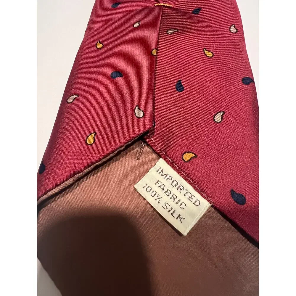 Henry Grethel Men's Silk Tie Red with Navy and Gold Tiny Paisley JL